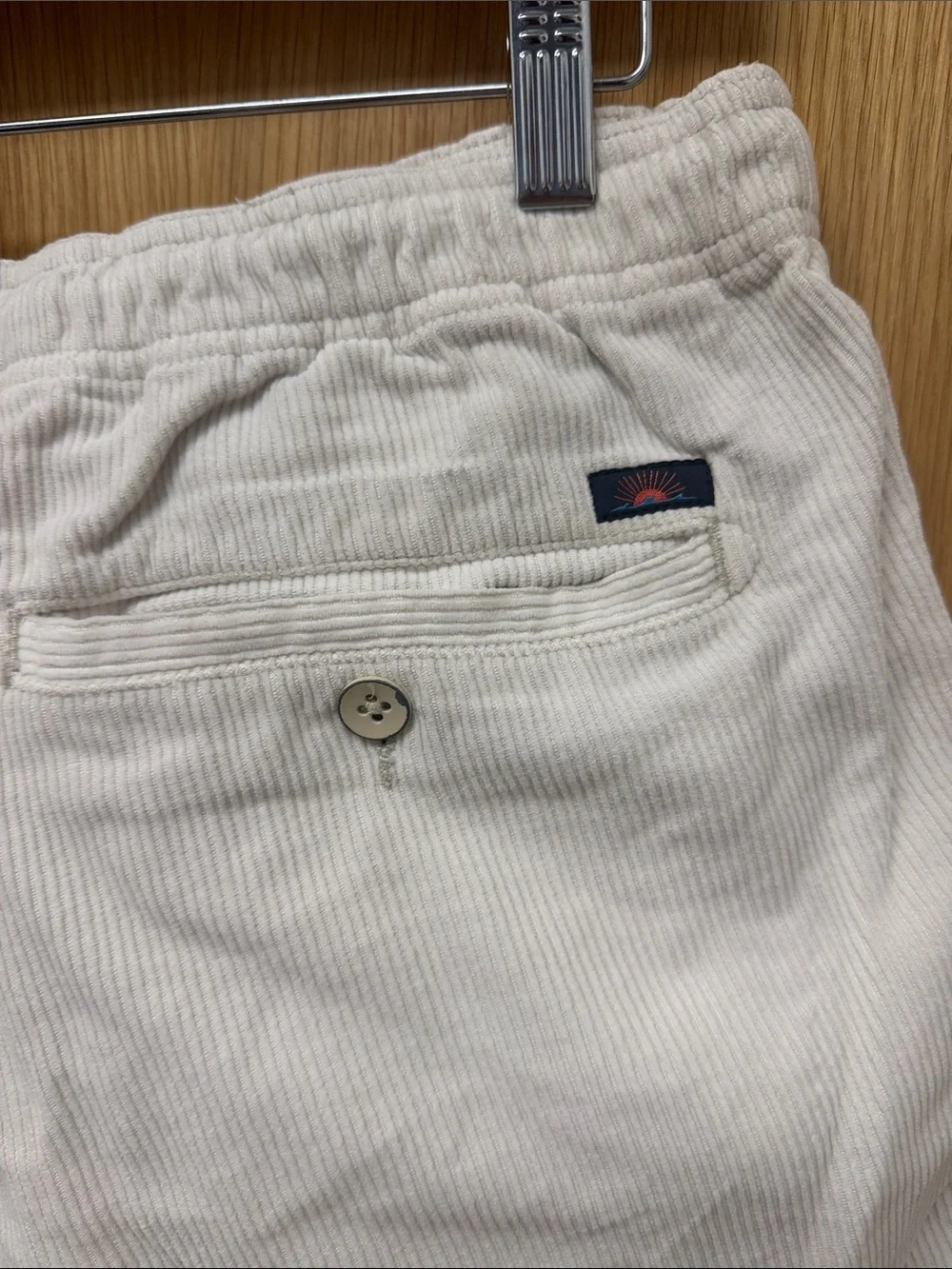 Men's Corduroy 100% Cotton Drawstring Shorts in Off-White Size M